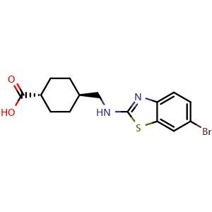 Chemical structure of Trans-4-[[(6-bromo-1,3-benzothiazol-2-yl)amino]methyl]cyclohexanecarboxylic acid , CAS 2664977-37-9, AChemBlock U102759