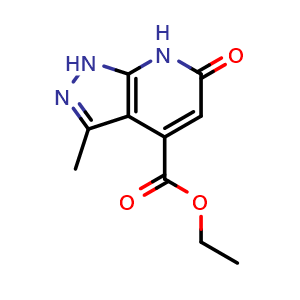 Chemical structure of Ethyl 3-methyl-6-oxo-1,7-dihydropyrazolo[3,4-b]pyridine-4-carboxylate , CAS 1018166-61-4, AChemBlock U102762