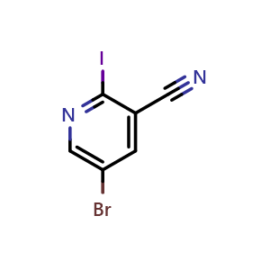 Chemical structure of 5-Bromo-2-iodo-pyridine-3-carbonitrile , CAS 1346540-97-3, AChemBlock U102764