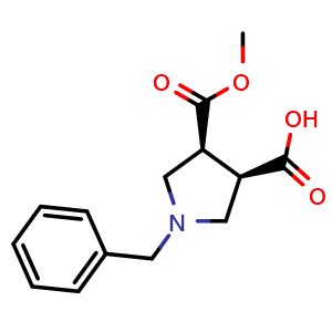 Chemical structure of Cis-1-benzyl-4-methoxycarbonyl-pyrrolidine-3-carboxylic acid , CAS 165036-59-9, AChemBlock U102771