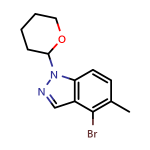 Chemical structure of 4-Bromo-5-methyl-1-tetrahydropyran-2-yl-indazole , CAS 1926172-50-0, AChemBlock U102776