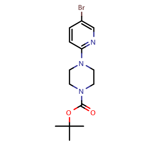 Chemical structure of 5-Bromo-2-(4-tert-butoxycarbonylpiperazin-1-yl)pyridine , CAS 153747-97-8, AChemBlock U102829