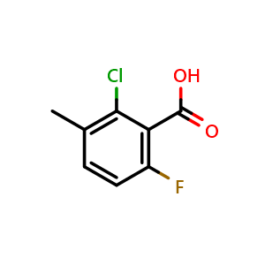 Chemical structure of 2-Chloro-6-fluoro-3-methylbenzoic acid , CAS 32890-89-4, AChemBlock U102855