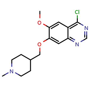 Chemical structure of 4-Chloro-6-methoxy-7-((1-methylpiperidin-4-yl)methoxy)quinazoline , CAS 264208-72-2, AChemBlock U102951