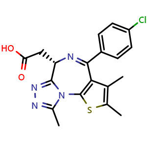Chemical structure of (S)-2-(4-(4-Chlorophenyl)-2,3,9-trimethyl-6H-thieno[3,2-f][1,2,4]triazolo[4,3-a][1,4]diazepin-6-yl)acetic acid , CAS 202592-23-2, AChemBlock U102969