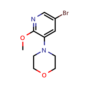 Chemical structure of 4-(5-Bromo-2-methoxypyridin-3-yl)morpholine , CAS 1628839-50-8, AChemBlock U102993