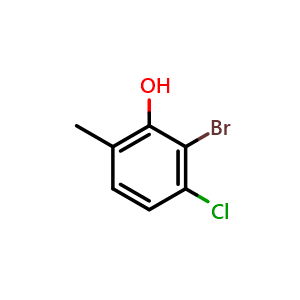 Chemical structure of 2-Bromo-3-chloro-6-methylphenol , CAS 1781176-55-3, AChemBlock U102997