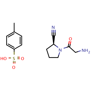 Chemical structure of (S)-1-(2-aminoacetyl)pyrrolidine-2-carbonitrile 4-methylbenzenesulfonate , CAS 1428264-81-6, AChemBlock U103002