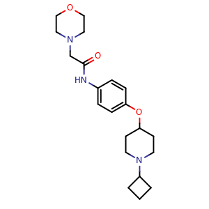 Chemical structure of N-(4-((1-cyclobutylpiperidin-4-yl)oxy)phenyl)-2-morpholinoacetamide , CAS 1394808-82-2, AChemBlock U103012