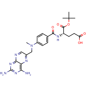 Chemical structure of (S)-5-(tert-butoxy)-4-(4-(((2,4-diaminopteridin-6-yl)methyl)(methyl)amino)benzamido)-5-oxopentanoic acid , CAS 79640-70-3, AChemBlock U103014