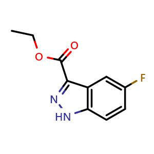 Chemical structure of 5-Fluoro-1H-indazole-3-carboxylic acid ethyl ester , CAS 1016-36-0, AChemBlock U103018