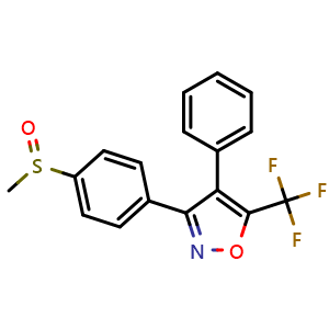 Chemical structure of 3-(4-(Methylsulfinyl)phenyl)-4-phenyl-5-(trifluoromethyl)isoxazole , CAS 866336-05-2, AChemBlock U103027