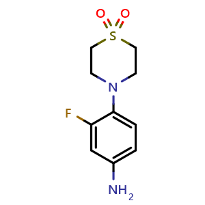Chemical structure of 4-(4-Amino-2-fluorophenyl)thiomorpholine 1,1-dioxide , CAS 1126430-27-0, AChemBlock U103028