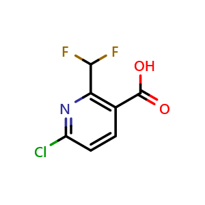 Chemical structure of 6-Chloro-2-(difluoromethyl)nicotinic acid , CAS 1256794-35-0, AChemBlock U103059