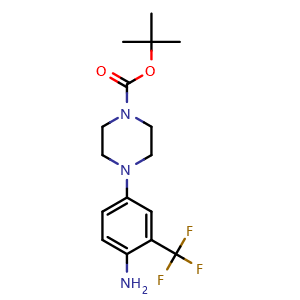 Chemical structure of Tert-butyl 4-(4-amino-3-(trifluoromethyl)phenyl)piperazine-1-carboxylate , CAS 193902-90-8, AChemBlock U103070