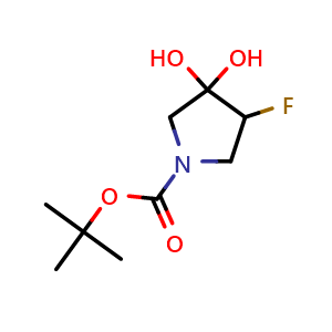 Chemical structure of Tert-butyl 4-fluoro-3,3-dihydroxypyrrolidine-1-carboxylate , CAS 2468620-84-8, AChemBlock U103100