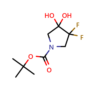 Chemical structure of Tert-butyl 3,3-difluoro-4,4-dihydroxypyrrolidine-1-carboxylate , CAS 1934471-94-9, AChemBlock U103101