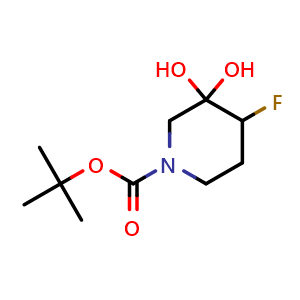 Chemical structure of Tert-butyl 4-fluoro-3,3-dihydroxypiperidine-1-carboxylate , CAS 2468620-82-6, AChemBlock U103105