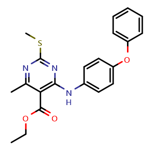 Chemical structure of Ethyl 4-methyl-2-(methylsulfanyl)-6-[(4-phenoxyphenyl)amino]pyrimidine-5-carboxylate , CAS 1457983-64-0, AChemBlock U103154