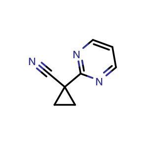 Chemical structure of 1-Pyrimidin-2-ylcyclopropanecarbonitrile , CAS 1378798-49-2, AChemBlock U103173
