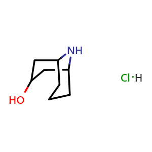 Chemical structure of 9-Azabicyclo[3.3.1]nonan-3-ol; hydrochloride , CAS 1378798-55-0, AChemBlock U103213