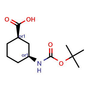 Chemical structure of Cis-3-{[(tert-butoxy)carbonyl]amino}cyclohexane-1-carboxylic acid , CAS 222530-33-8, AChemBlock U103221