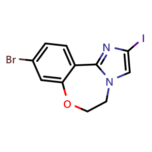 Chemical structure of 9-Bromo-2-iodo-5,6-dihydroimidazo[1,2-d][1,4]benzoxazepine , CAS 1282516-69-1, AChemBlock U103259