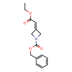 Chemical structure of Benzyl 3-(2-ethoxy-2-oxoethylidene)azetidine-1-carboxylate , CAS 1935971-61-1, AChemBlock U103277