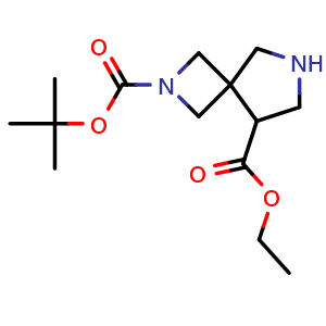 Chemical structure of O2-tert-butyl O5-ethyl 2,7-diazaspiro[3.4]octane-2,5-dicarboxylate , CAS 1341035-13-9, AChemBlock U103282