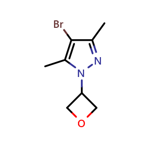 Chemical structure of 4-Bromo-3,5-dimethyl-1-(oxetan-3-yl)pyrazole , CAS 1783961-40-9, AChemBlock U103285