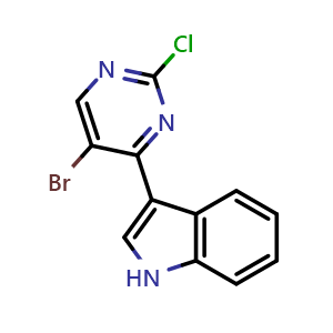 Chemical structure of 3-(5-Bromo-2-chloropyrimidin-4-yl)-1H-indole , CAS 1356962-87-2, AChemBlock U103304