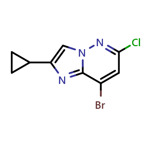 Chemical structure of 8-Bromo-6-chloro-2-cyclopropylimidazo[1,2-b]pyridazine , CAS 1298031-95-4, AChemBlock U103359