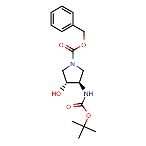 Chemical structure of Benzyl (3R,4R)-3-(tert-butoxycarbonylamino)-4-hydroxy-pyrrolidine-1-carboxylate , CAS 1203566-76-0, AChemBlock U103386