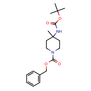 Chemical structure of Benzyl 4-((tert-butoxycarbonyl)amino)-4-methylpiperidine-1-carboxylate , CAS 169750-60-1, AChemBlock U103393