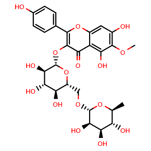 Chemical structure of 6-Methoxykaempferol 3-O-rutinoside , CAS 403861-33-6, AChemBlock U103420