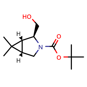 Chemical structure of Tert-butyl (1R,2S,5S)-2-(hydroxymethyl)-6,6-dimethyl-3-azabicyclo[3.1.0]hexane-3-carboxylate , CAS 219754-00-4, AChemBlock U103498