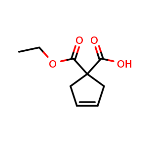 Chemical structure of 1-Ethoxycarbonylcyclopent-3-ene-1-carboxylic acid , CAS 76910-08-2, AChemBlock U103533