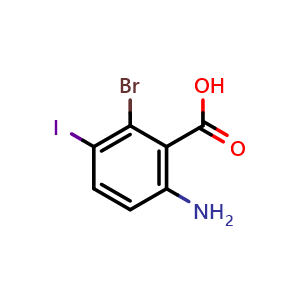Chemical structure of 6-Amino-2-bromo-3-iodo-benzoic acid , CAS 2089649-07-8, AChemBlock U103581