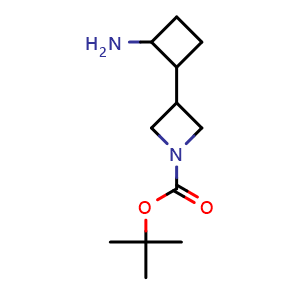 Chemical structure of Tert-butyl 3-(2-aminocyclobutyl)azetidine-1-carboxylate , CAS 1823805-31-7, AChemBlock U103583