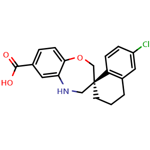 Chemical structure of (3S)-6'-chlorospiro[4,5-dihydro-2H-1,5-benzoxazepine-3,1'-tetralin]-7-carboxylic acid , CAS 1883726-83-7, AChemBlock U103585