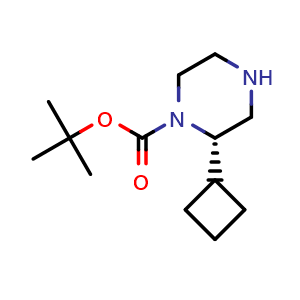 Chemical structure of Tert-butyl (2S)-2-cyclobutylpiperazine-1-carboxylate , CAS 1240588-10-6, AChemBlock U103597