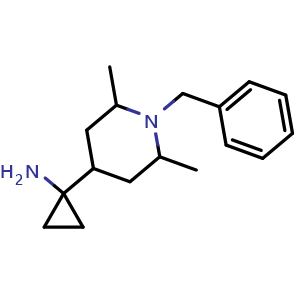 Chemical structure of 1-(1-Benzyl-2,6-dimethyl-4-piperidyl)cyclopropanamine , CAS 1934616-33-7, AChemBlock U103598