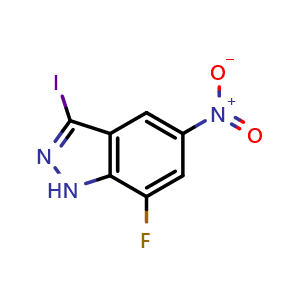 Chemical structure of 7-Fluoro-3-iodo-5-nitroindazole , CAS 1352395-51-7, AChemBlock U103612