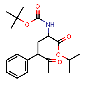 Chemical structure of Isopropyl 2-(tert-butoxycarbonylamino)-5-oxo-4-phenyl-hexanoate , CAS 1456803-33-0, AChemBlock U103615