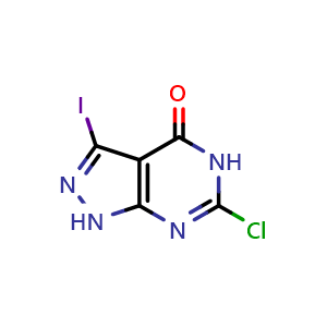 Chemical structure of 6-Chloro-3-iodo-1,5-dihydropyrazolo[3,4-d]pyrimidin-4-one , CAS 2131742-03-3, AChemBlock U103655