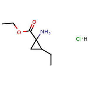 Chemical structure of Ethyl 1-amino-2-ethyl-cyclopropanecarboxylate; hydrochloride , CAS 1255099-55-8, AChemBlock U103664
