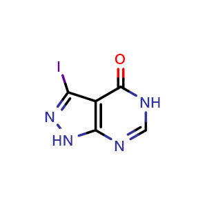 Chemical structure of 3-Iodo-1,5-dihydropyrazolo[3,4-d]pyrimidin-4-one , CAS 144750-83-4, AChemBlock U103673