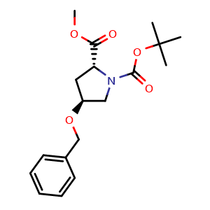 Chemical structure of O1-tert-butyl O2-methyl (2R,4S)-4-benzyloxypyrrolidine-1,2-dicarboxylate , CAS 1610036-44-6, AChemBlock U103690
