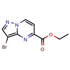 Chemical structure of Ethyl 3-bromopyrazolo[1,5-a]pyrimidine-5-carboxylate , CAS 619306-83-1, AChemBlock U103693