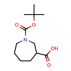 Chemical structure of 1-Tert-butoxycarbonylazepane-3-carboxylic acid , CAS 1252867-16-5, AChemBlock U103700